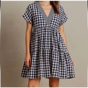 💙NWT Anthropologie Navy and White Gingham Dress